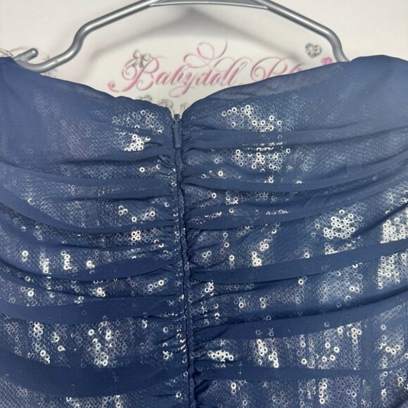 Tadashi shoji dress silk tiered Elegant Blue Sequin Dress sparkly blue - Picture 12 of 15